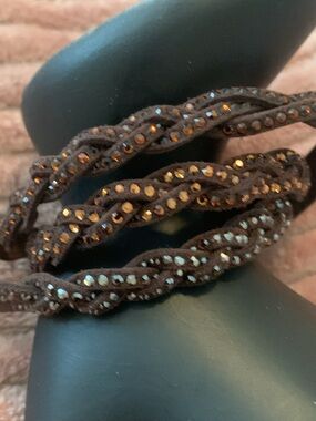 Touchstone Crystal Chocolate Brown Braided Crystal Wrap Bracelet